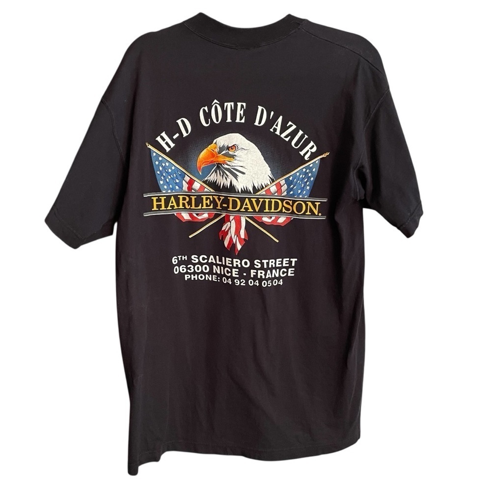 Harley-Davidson Black Short Sleeve Tee with Iconic Logo-From Nice,France-Large